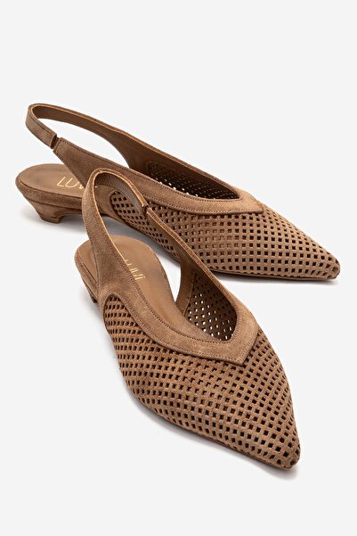 LuviShoes LIEVE Toprak Süet Hakiki Deri Kadın Alçak Topuklu Ayakkabı