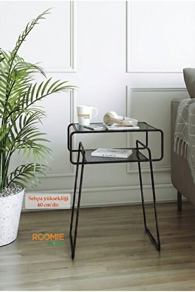 Catchme Retro Yan Sehpa, Metal Sehpa, Cam Sehpa, Salon, Yatak Odası, Antre Fü...