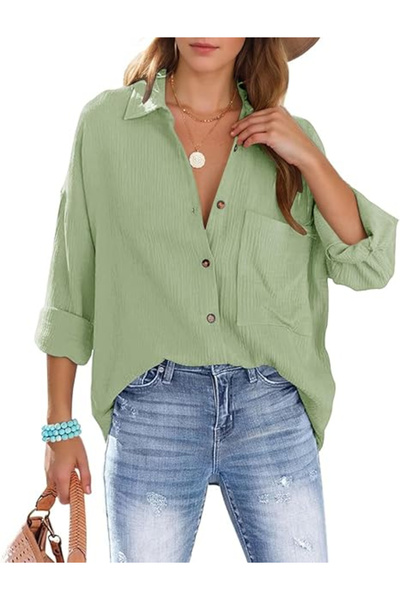 1881 Kolonya Women's loose summer shirt with long sleeves, green XL