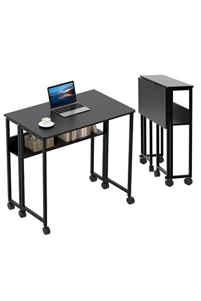 Garvee Folding Desk Small Rolling Desk with Storage Shelf,80CM Foldable Table...