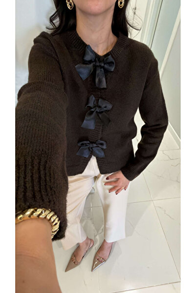 BİRCANÇİL Setana Brown Bow Detailed Cardigan
