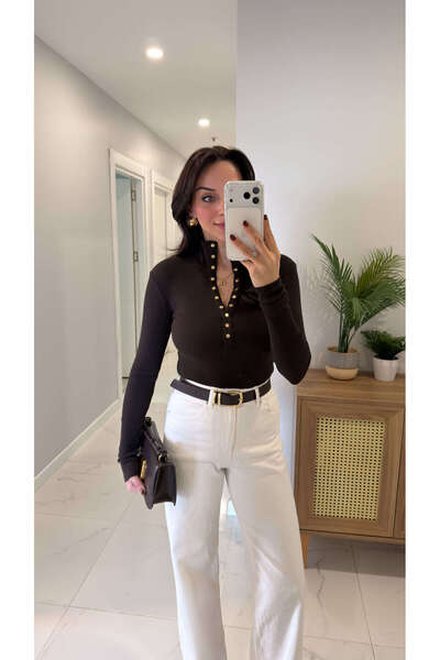 BİRCANÇİL Holla Brown Blouse with Snap Detail