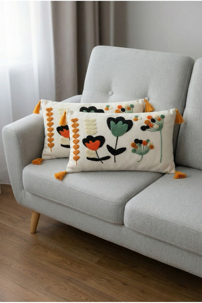 Alveka Home 2'li Dikdörtgen Punch Nakışlı Oturma Odası Balkon Kırlent Kılıfı ...