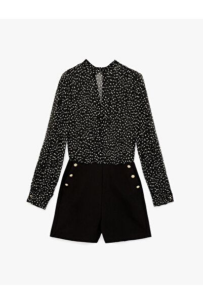 Koton Puantiyeli Şifon Uzun Kollu Bisiklet Yaka Mini Tulum