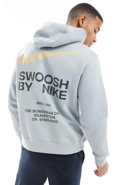 Nike Clup Swoosh Graphic Hoodie Men's Gray Sports Sweatshirt