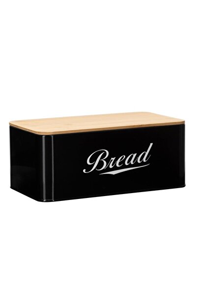 SERSIMO Metal bread box with bamboo lid, glossy finish, 33x18x14 cm, black