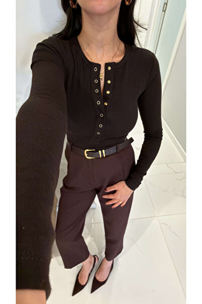 BİRCANÇİL Yelta Brown Snap Detailed Blouse