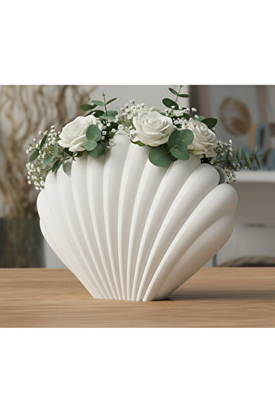 3DLİNE İstiridye Tasarım Modern Dekoratif Vazo & Peçetelik - Bohem Tarz Deniz...