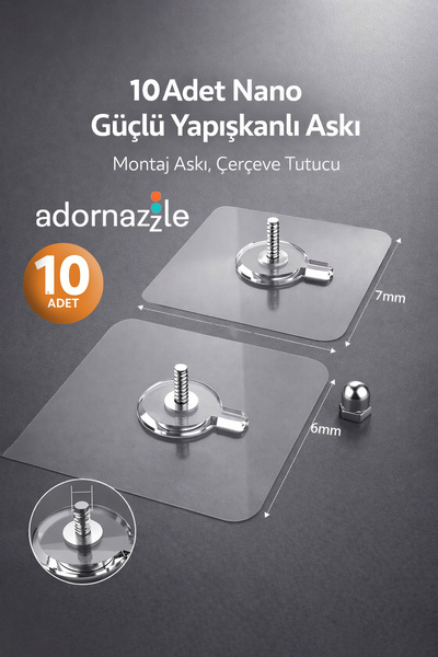 adornazzle 10 Adet Nano Güçlü Yapışkanlı Askı, Şeffaf Vidalı Askılık, Montaj ...
