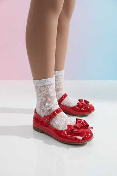 Weynes Balerini confortabili pentru fete cu panglică roșie WSB3136