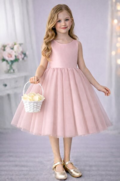 SUNEH Κοριτσίστικο φόρεμα σε ροζ πούδρα, φόρεμα για τα γενέθλια και την επιστ...