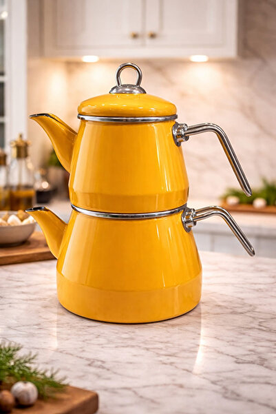 HOMEDEFNE EMAYE PİRAMİT ÇAYDANLIK (HARDAL SARISI)