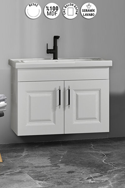 ÖZCEDEN Salkım 65 cm Beyaz Balon MDF Seramik Lavabolu Asma Banyo Alt Dolabı