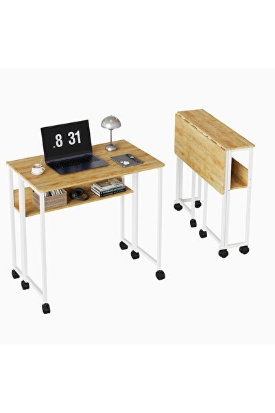 Garvee Folding Desk Small Rolling Desk with Storage Shelf,63CM Foldable Table...