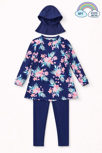 My Kids Wear طقم ملابس سباحة إسلامية للبنات 3 قطع (توب + ليجنز + قبعة) 12566