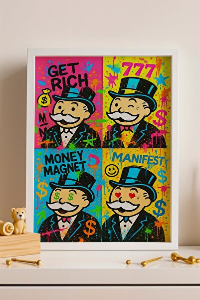 Saturn Mr. Monopoly Framed Painting Get Rich Young Entrepreneur Investor Offi...