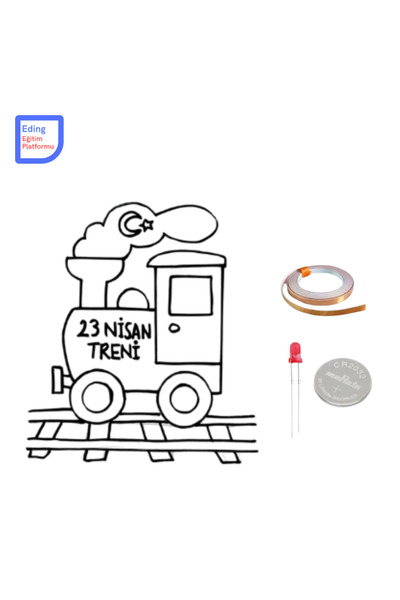 Fapatech Mini Proje 23 Nisan Çocuk Bayramı Tren Boyama Kağıt Devre Kiti -Stem...