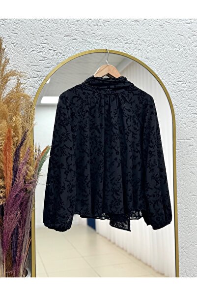 MİHRA STORE Rose Patterned Pleated Crisp Blouse with Ruffles on the Front-Ek7...