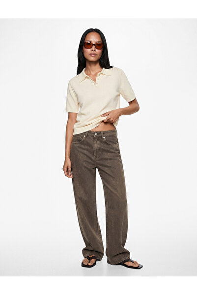 Koton Pulover din tricot din bumbac, cu nasturi, guler polo, cu mânecă scurtă