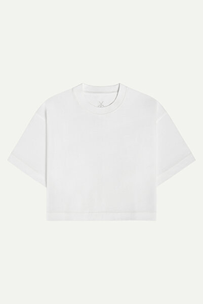KAFT Kadın Urban Cut Crop Basic T-Shirt - Off White