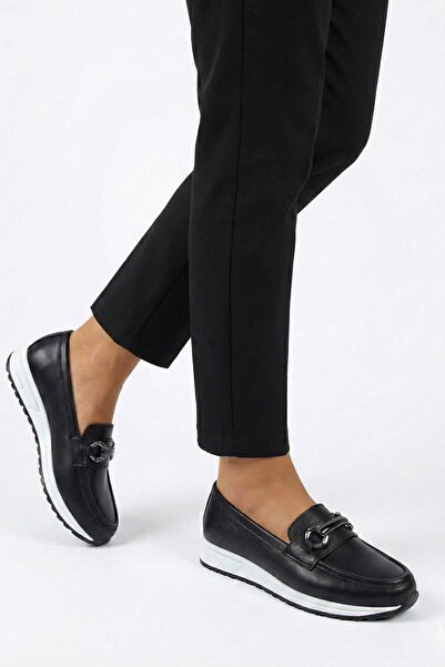 Weynes Women's Black Chain Detailed Daily Orthopedic Ballerinas Wsb3120