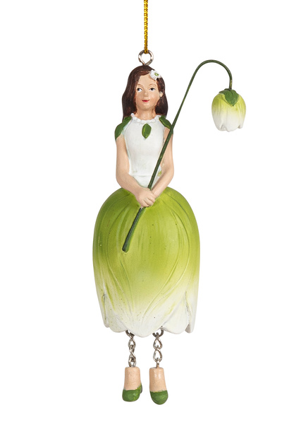 DecoDepot Figurina cu agatatoare Flower Girl Lalea, alb/verde, 11 cm