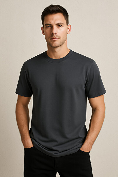 LACİVERTMEN “Erkek Premium Modal UltraSoft Antrasit Düz Basic T-Shirt – Yumuş...