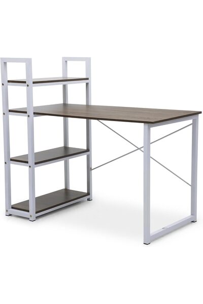 Afifa Furniture Walnut Computer Table with Bookshelf Storage