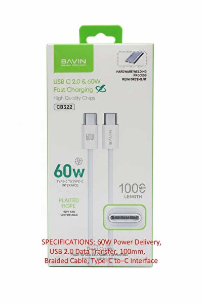 Bavin كابل بيانات USB-C 2.0 وشحن سريع بقدرة 60 واط