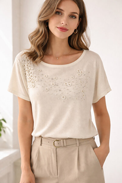 Desen Triko Twomail Beaded Knitwear Blouse