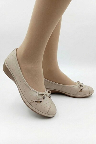 Weynes Women's Cream Daily Comfortable Ballerinas with Holes on the Front Wsb...