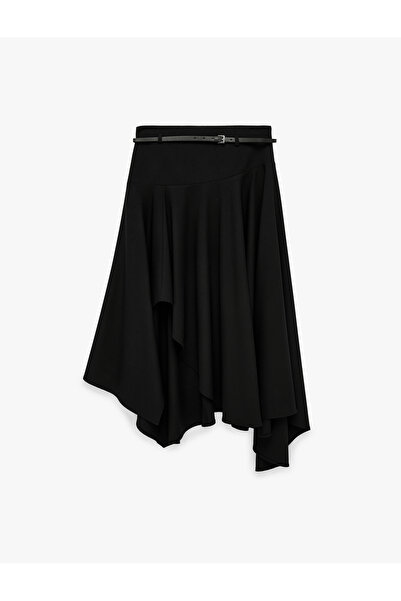 Koton Yüksek Bel Asimetrik Kesim Kemer Detaylı Kloş Midi Etek