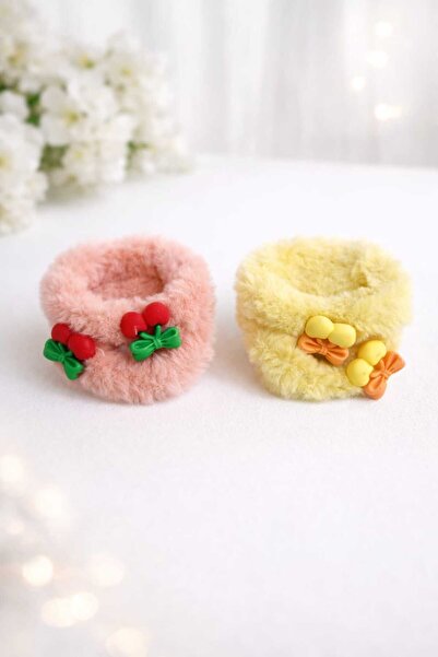 LİNACO Peluş Meyveli 4’lü Lastik Toka Seti