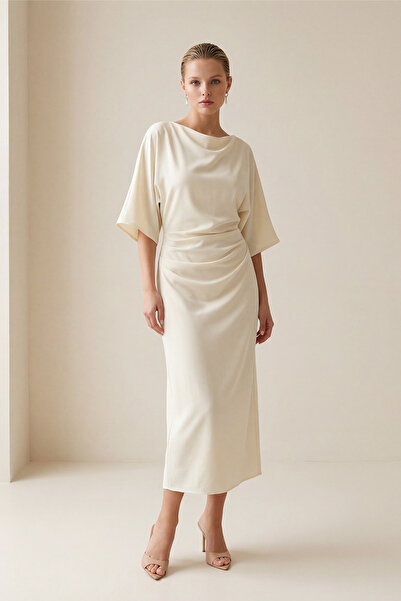 Setre Κρεμ φόρεμα μίντι με λεπτομέρεια στα μανίκια και τον γιακά, πλήρους εφα...