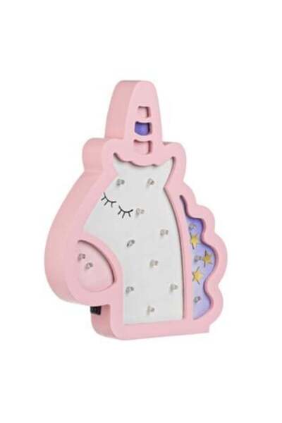 victiny Wooden Unicorn Lamp Pink White with LED Bulbs for Kids 20 x 3 x 24 cm