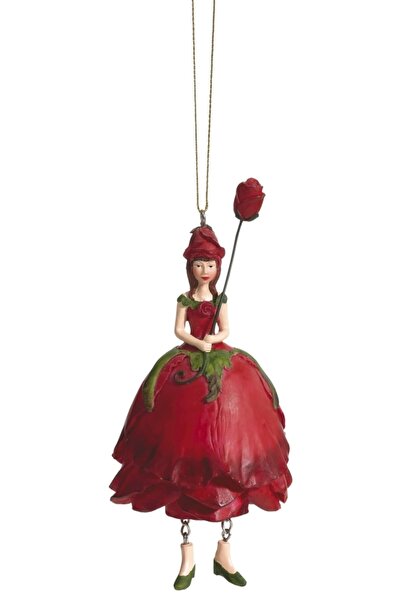 DecoDepot Flower Girl Rose Hanging Figurine, red, 12 cm