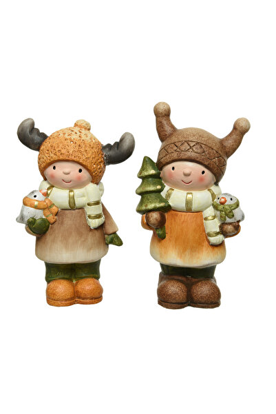 DecoDepot Ceramic child figurine, reindeer hat, 18 cm