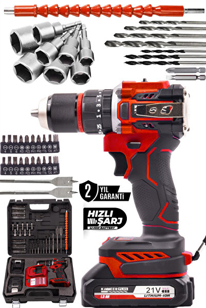 KİMMEER PLUS 21V Akülü Vidalama Kömürsüz Motor Şarjlı Matkap