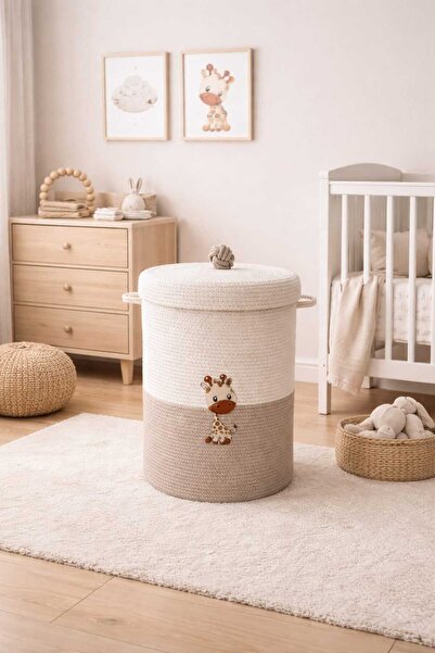 Secem Boutique سلة ألعاب بحجم XXL مطبوعة برسومات الزرافة، سلة غسيل للأطفال