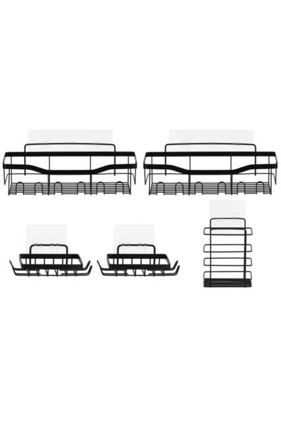 SERSIMO Set of 5 metal shower shelves with self-adhesive mounting, stainless ...