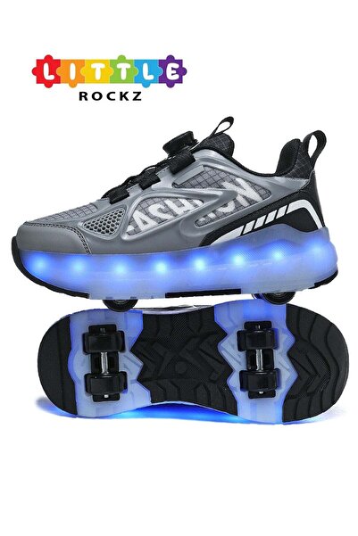 Little Rockz Kids Four Wheel Roller Shoes Rechargeable LED Light Sneaker Skat...