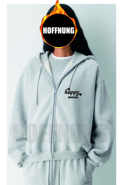 HOFFNUNG Unisex Cotton Oversize "Be Happy" Printed Hooded Collar Comfortable ...