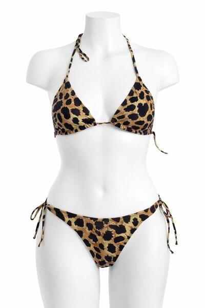 VAJESTO Women's Leopard Pattern Lycra Side Tie Neck Stylish Drawstring Triang...