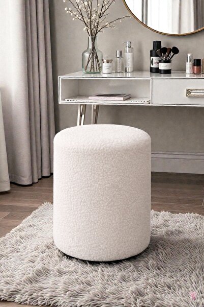 HCAtölye Ahşap Atölyesi Teddy Peluş Kumaş Silindir Puf Iskandinav Tasarım