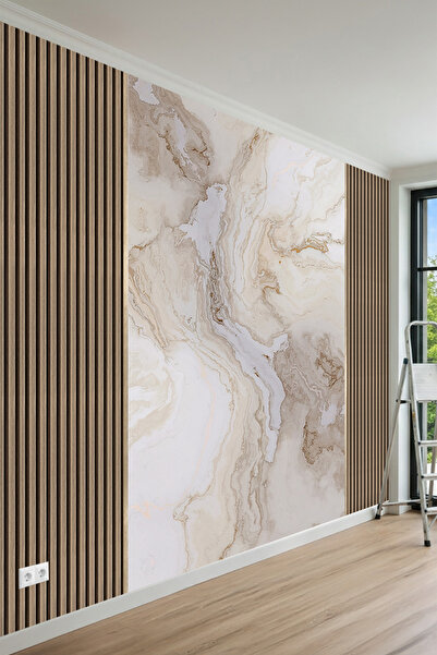 MİRAZAWALL Modern Mermer Görünümlü Çıtalı Tek Parça Tekstil Duvar Kağıd