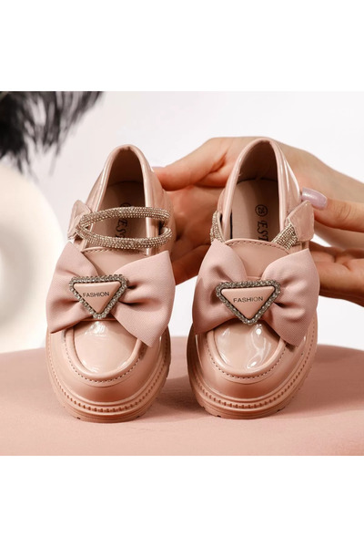 Zaira Pantofi casual copii roz din piele ecologica lacuita Allegra #19101 - 35