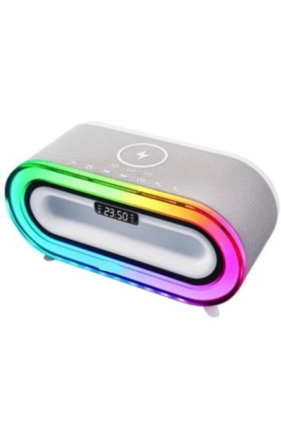 HA MD S306 portable speaker with wireless charging, RGB LED clock and alarm