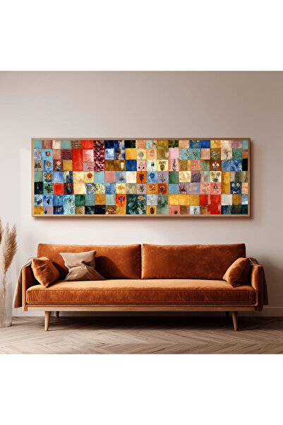 Dekorsiahome Ahşap Çerçeveli Panoramik Oturma Odası Salon Tablosu UZ0326