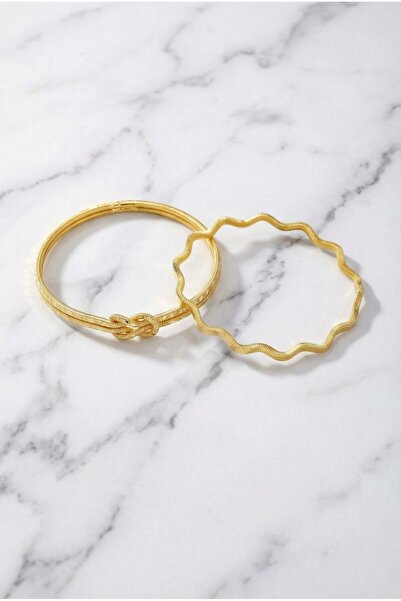 FerizZ Altın Kaplama İmitasyon Zigzag Ajda Ve Düğüm Ajda Bilezik Kombin BND-132