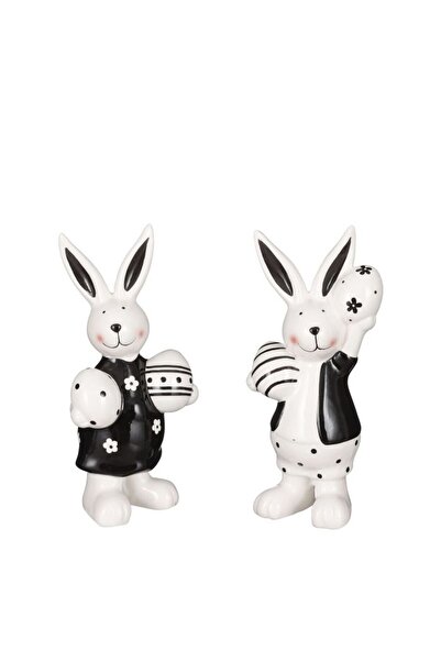 DecoDepot Rabbit figure, black/white, 11x7.5x23 cm